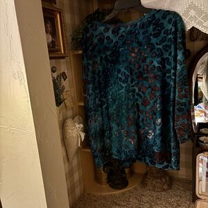 Westbound Teal and Brown Animal Print Blouse